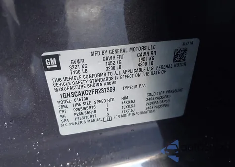 2015 Chevrolet Tahoe Ls from USA, damaged, VIN 1GNSCAKC2FR237369